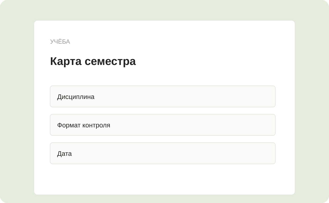 Структура заготовки «Карта семестра»